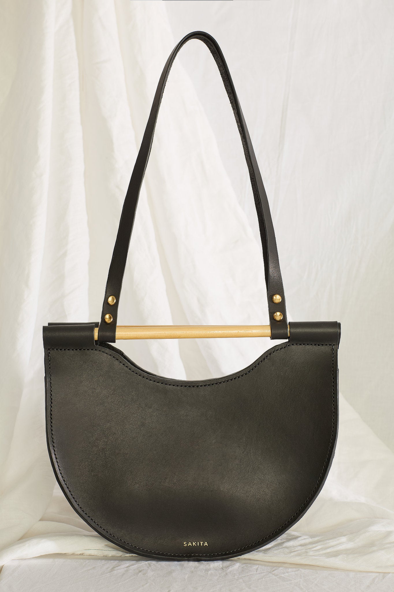 Front view of the Celine leather shoulder bag in black